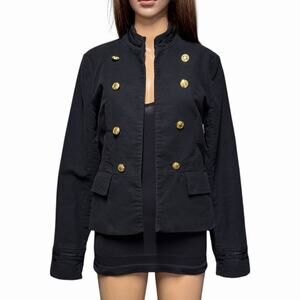 Carolina Belle Black Blazer Jacket Womens Size M Open Front Golden Buttons